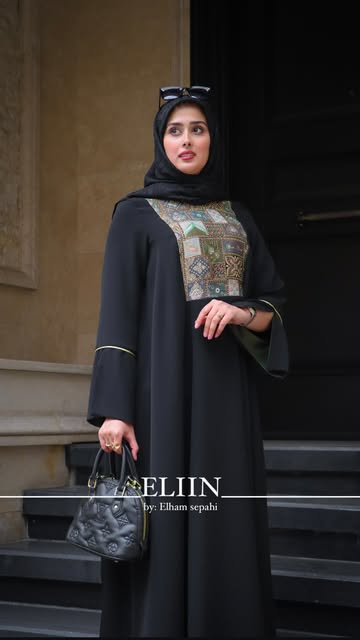 عبای زنانه مجلسی مدل ارغوان کرپ اندونزی تافته سوزن دوزی جلو بسته